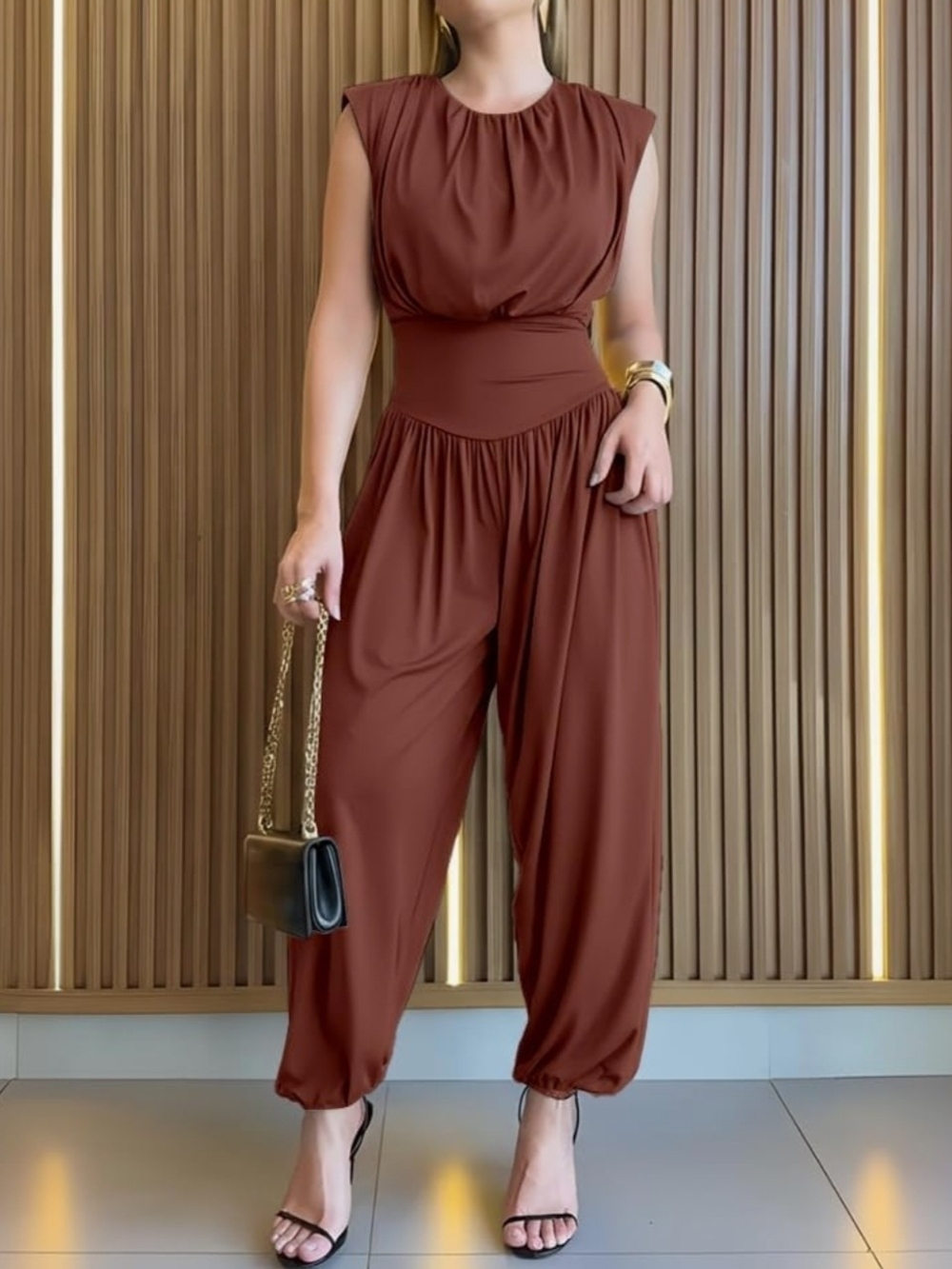 NWT-CHICME Womens Sleeveless One Piece Dressy Jumpsuit Vacation Casual Outfit